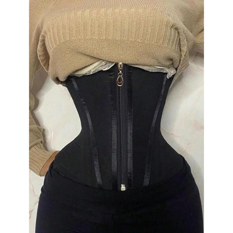 Women's Solid Zipper Front Waist Trainer, High Stretch Tummy Control ...