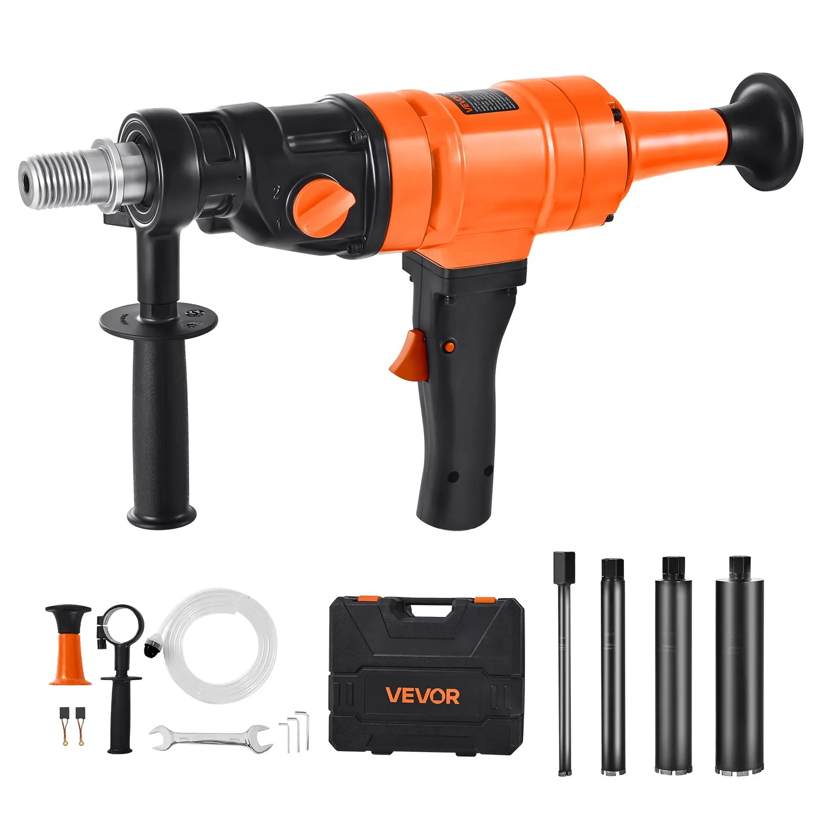 【DealsForYouDays】VEVOR Diamond Core Drilling Machine, 8 in Drilling Diameter, Handheld Dry and Wet Concrete Core Drill Rig with 4 Drill Bits, 1075/2300 RPM 2-Speed, UNC1 1/4-7 Thread, for Concrete Brick Stone, 1800W Power Tool Tool Kit