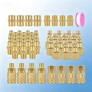 Industrial Grade Air Hose Fittings Kit, 45-Piece Quick Connect Coupler and Plug Set, NPT 1/4 Inch Air Compressor Accessories, M/D Type Air Tool Connectors, Reusable Durable Brass Fittings