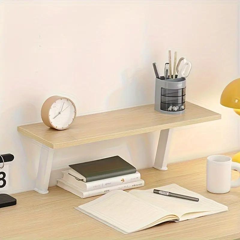 1pc White Wooden Floating Desk Shelf - Rectangular No-Drill Countertop Organizer with Multiple Levels for Home Office, Perfect for Books, Pens, The Best Gifts for Thanksgiving and Christmas