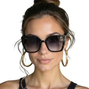DAX Eyewear Athena Trendy Styling Women's Sunglasses Black Frames Large Polycarbonate UV400 Hair-Friendly Tangle-Free Glam Sunglasses