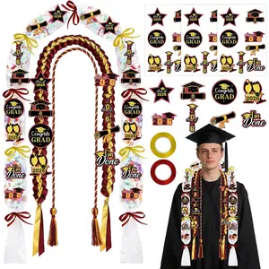 Graduation Candy Leis 2026-16 Pcs Class of 2026 Candy Lei Kit with  Cord Patches Cards Ribbon Double Necklace Graduation Gifts for Women Men Grad Party Accessories(Yellow Red)