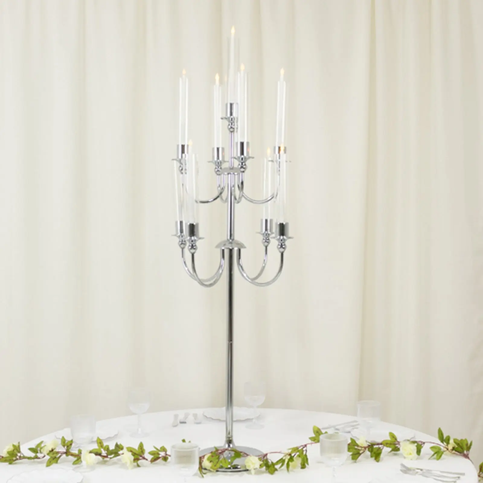 46" Tall Metal Floor Candelabra - 9-Arm Vintage Silver Taper Candle Holder, Home Decor Home Accessories for Weddings, Parties, Table Centerpieces