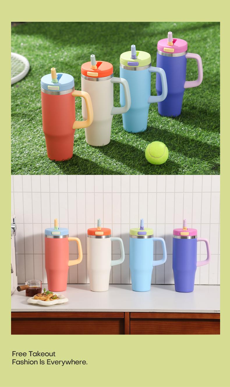 40 oz Stainless Steel Tumbler with Insulated Vacuum Cup - Flip Straw Mug with Leak-Proof Lid, Handle. One-Click Drinking Water Bottle, Car-Friendly for All Day Hot & Cold, 2026 NewYear Gifts