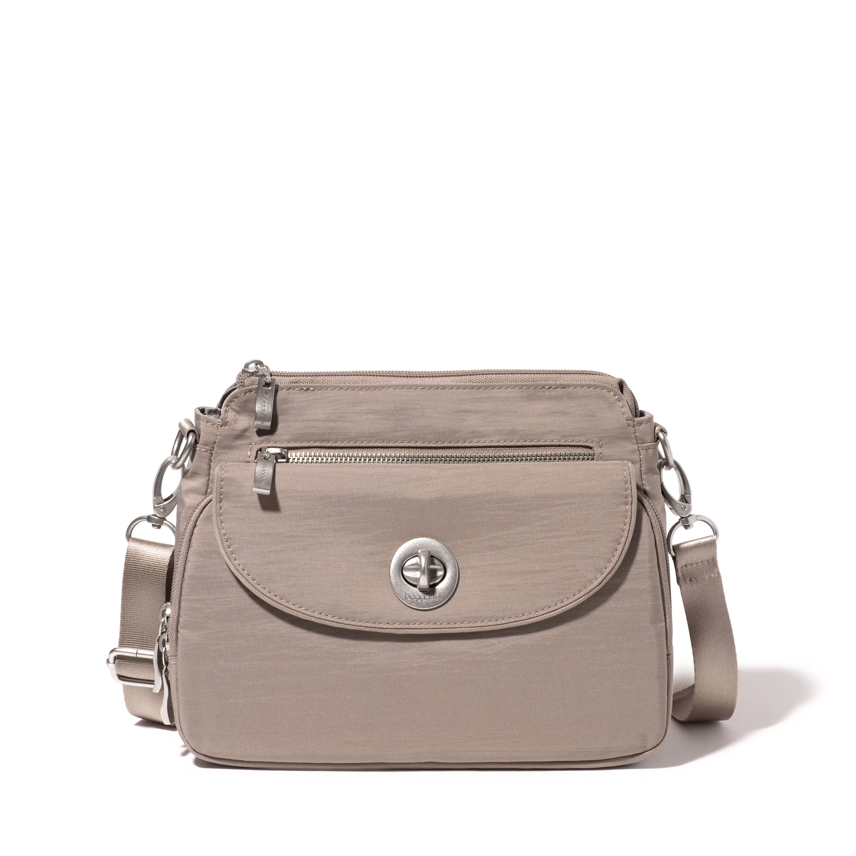 Baggallini Women's Calais Solid Polyester Crossbody Bag - RFID Protection, Quick-Access Wallet, Functional Pockets, Jetted Pocket, Zipper Closure for Travel, Built-In Rfid Protection, Nylon