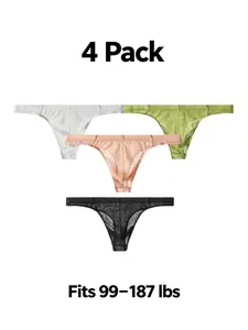 Men's Multi-Pack Thong Underwear, Lightweight Low Waist Trousers, Simple Solid Color, High Stretch Mesh Breathable, Skin-Friendly Seamless Fit