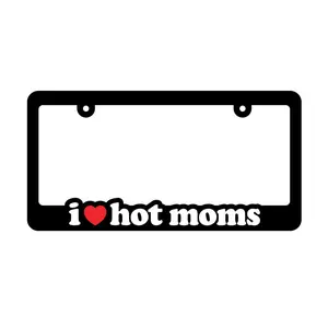 I Heart Hot Moms Black License Plate
