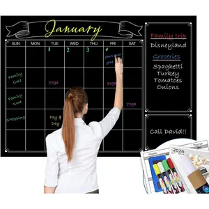 chalkboard calendar for wall, 38x50 inch big black chalk board calendar,  Monthly Laminated whiteboard calendar, huge erasable dry erase calendar planner