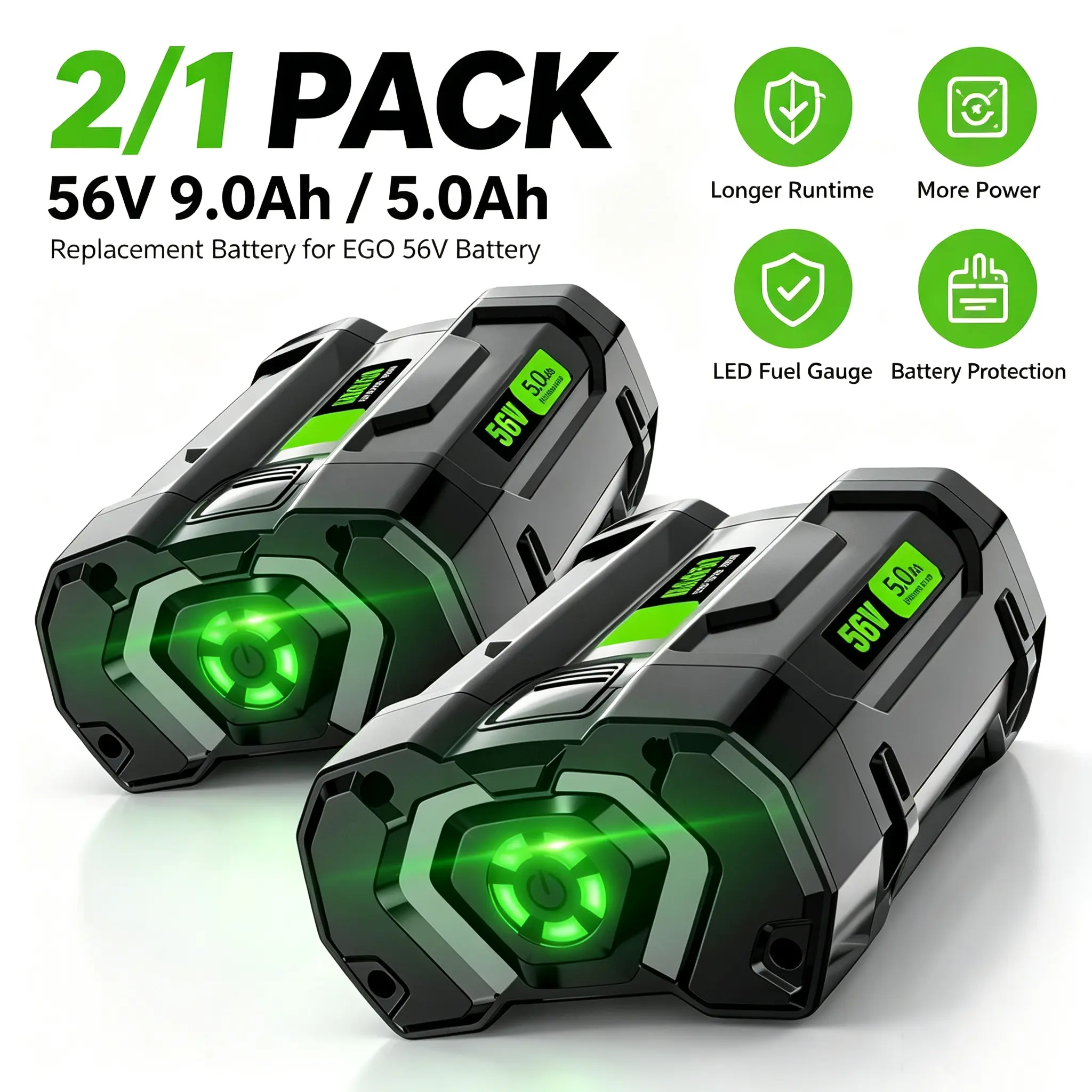 2/1 Pack BA5600T 56V 9.0Ah 5.0Ah Battery Replacement for EGO 56V Battery Compatible with EGO 56V Power Tools (Lawn Mower Leaf Blower Chainsaw)