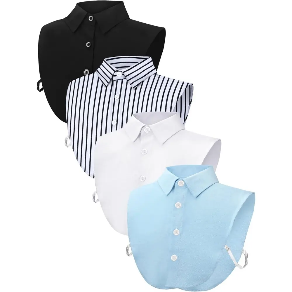 Women's 4-Piece Detachable Smooth Fake Collar - Pointed Neckline, 1 Size, Classic Colors, Anti-Slip Bands, Adjustable, Breathable Fabric, Blouse Accessory, Easy On/Off, Color Fast, Machine Washable, for Halloween Costumes, Uniforms, Blouses