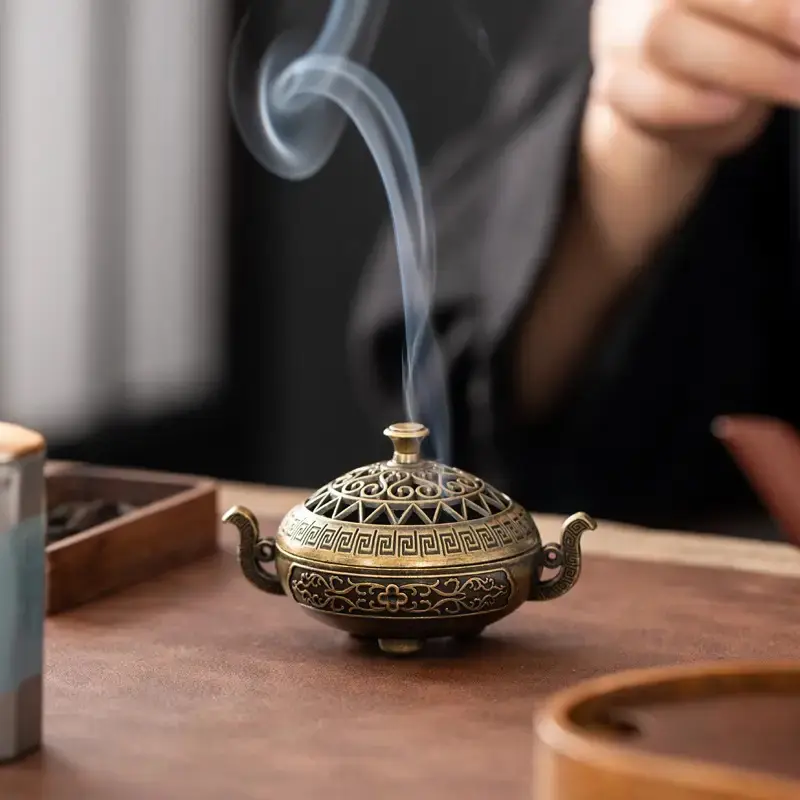 2 in 1 Brass Incense Burner and Ash Collector, Handmade Nepalese Decor for Spiritual Spaces, Compact Design for All Seasons