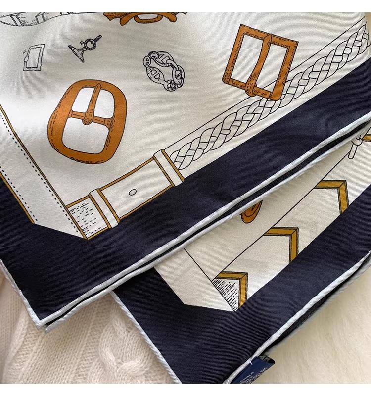 Dandana Scarf Versatile Silk Scarf with Saddle Buckle, Hair Scarf 100% Mulberry Silk, Women’s Diagonal Satin Silk Square Scarf, Look Rich Viral Scarf