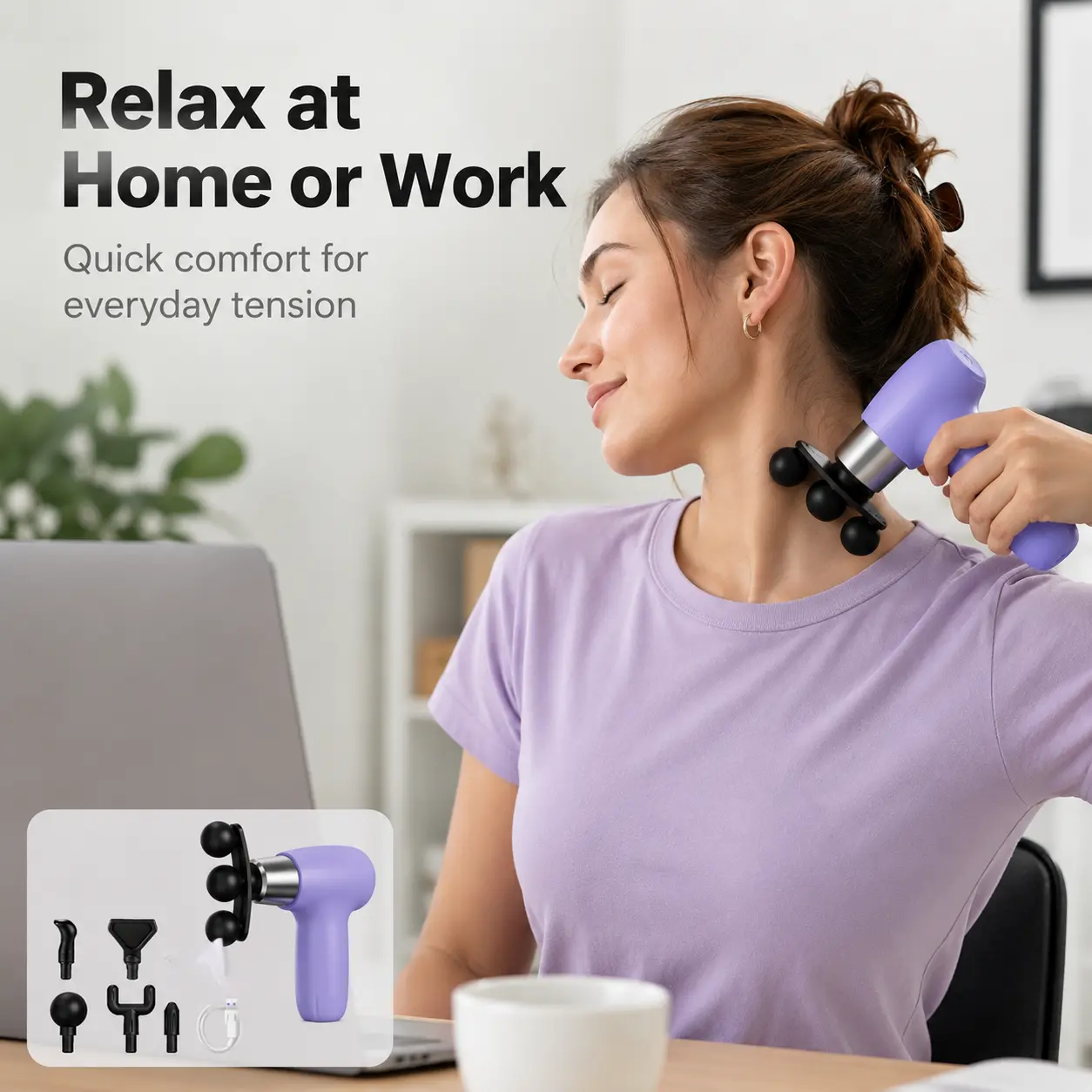 5-in-1 Massage Gun Deep Tissue Percussion Muscle Massager | 6 Speed Levels | Full Body Pain Relief for Athletes Gym Recovery | Portable Handheld Electric Back Neck Leg Massager | Gifts for Men Women