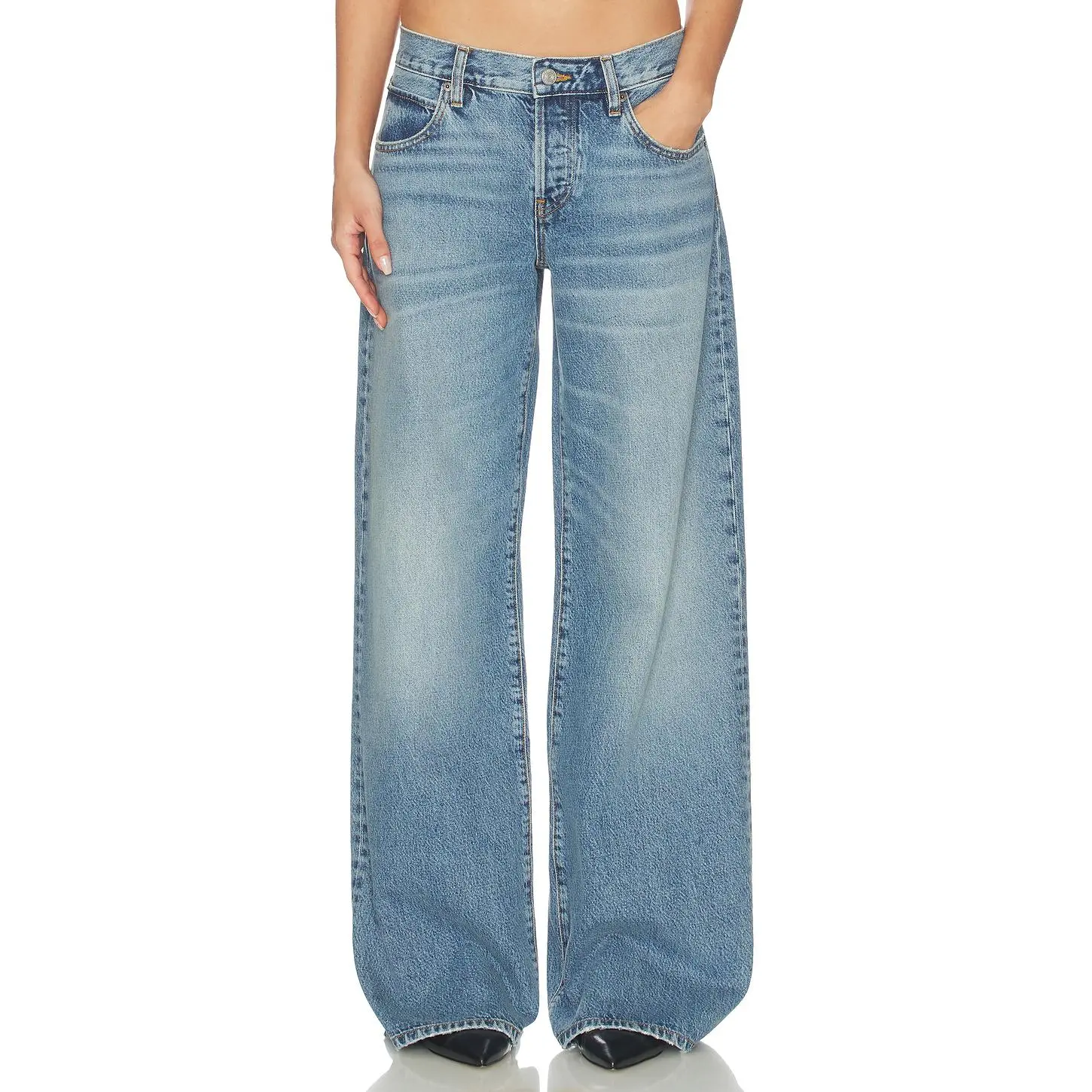 FRAME x Alexandra Leclerc The Leo Low Rise Baggy Jean in Rivage