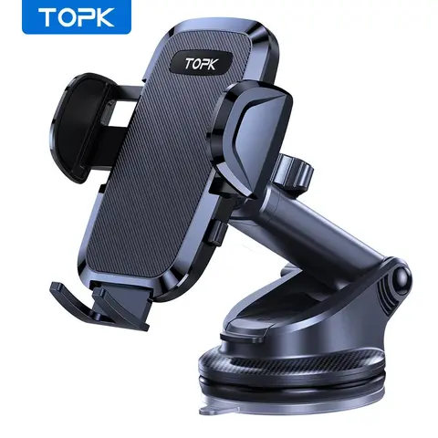 TOPK 2 in 1 Car Phone Holder, Car Dashboard Windscreen Phone Mount, One Button Release & 360° Rotation Phone Holder for All Phones, Car Phone Stand, Cellphone Holder for Car