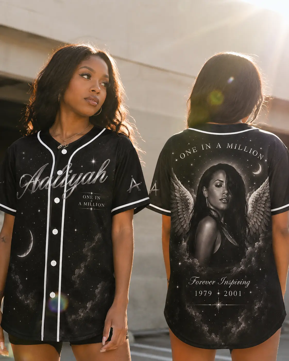 Aaliyah Baseball Jersey | 90s R&B Hip Hop Fan Apparel | Vintage Style 'One In A Million' Angel Wings Graphic Button Down Shirt | Retro Y2K Music Lover Memorial Gift