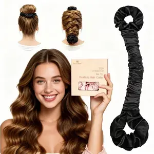 BONNET QUEEN Multi-function Satin Heatless Hair Curler & Hair Tie Non-Heating Hair Roller Curling Rod with Scrunchie, Large, black(For Big Curls), Hair Curling Rods