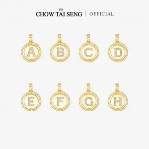 【ChowTaiSeng Jewelry】 Gold Plated Sterling Silver S925 Initial Letter Double-sided Necklace Perfect Birthday Gift for Your Girlfriend or Best Friend