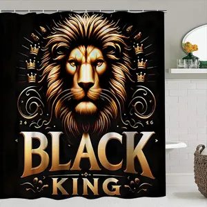 Lion Pattern Bathroom Curtain Set, Includes Toilet Lid, Bath Mat, Printed Shower Curtain, 12 Plastic Hooks, Modern Home Decor, Bathroom Decoration Accessories, Complete Bathroom Accessories