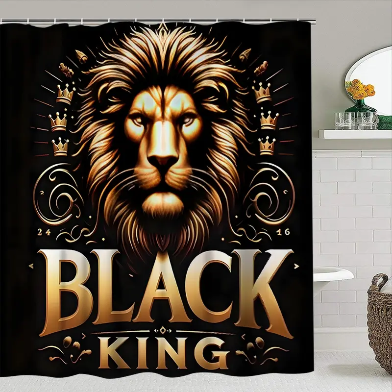 Lion Pattern Bathroom Curtain Set, Includes Toilet Lid, Bath Mat, Printed Shower Curtain, 12 Plastic Hooks, Decorative Shower Curtain, Modern Home Decor, Bathroom Decoration Accessories, Complete Bathroom Accessories