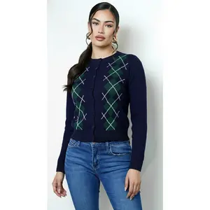 Mirex Argyle Knit Cardigan - Navy