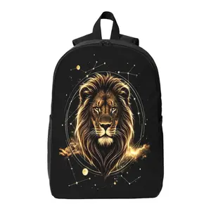 Leo Zodiac Constellation Lion Backpack, Golden Galaxy Lion Star Print School Backpack, Lightweight Breathable Laptop Book Bag for Teen Boys Girls, Astrology Horoscope Travel Daypack