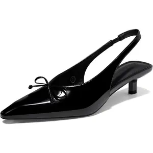 Womens Slingback Kitten Low Heels Dress Shoes Closed Pointed Toe Bow Tie Slip on Office Work Pumps