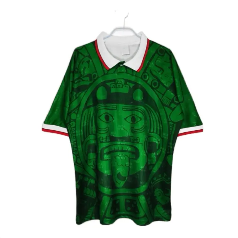 Aztec Graphic Heritage Jersey - Green Edition, Sizes S–XXL, Featuring Aztec Art Design & Red and White Trim, Retro Collar, Breathable Material