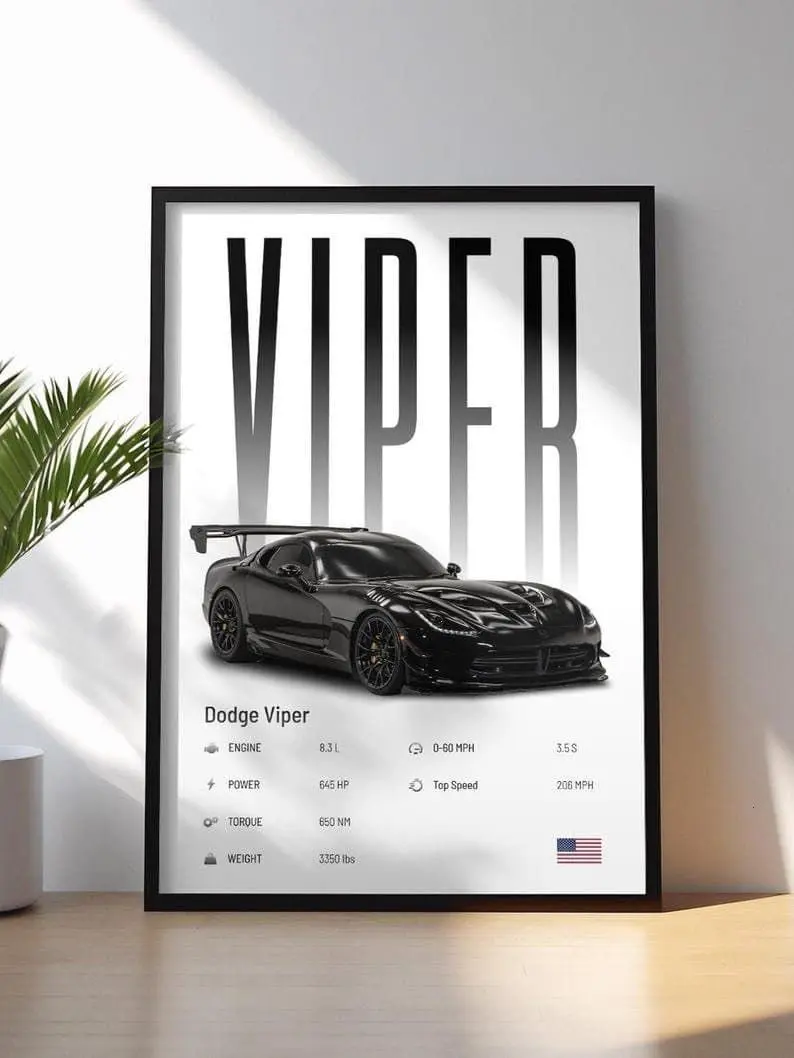 Viper Hyper Car Artistic Style Graphic Print Art Paper Decorative Print, Home Decor Products for Home Room Wall Decor, Artistic Style Prints