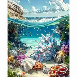 Underwater Coral Reef Diamond Painting Kit, Vibrant Ocean Scene with Fish, Starfish & Seashells, 5D Full Drill Round & Square Rhinestone Cross Stitch, Tropical Marine Life Art, Coastal Home Decor, Ocean Lover DIY Craft Gift