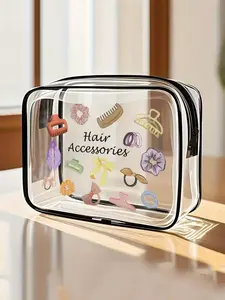 Clear Zipper Hair Supplies Tote - Transparent Travel Toiletry Organizer with Zipper Closure, Makeup Bag, Gym and Airport Essentials - Lightweight Makeup Bag for Men and Women - Easy to Clean Portable Storage Bag, Toiletry Travel Bag, Playful Design.