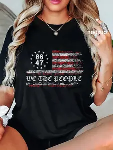100% Cotton Anti Trump 8647 86 47 US Flag We The People Impeach 47 T-Shirt