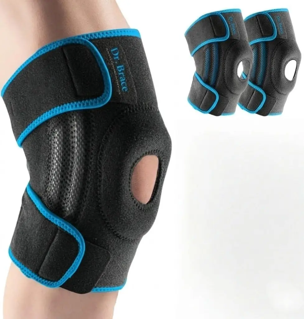 Knee Brace with Patella Gel Pads and Side Stabilizers, Black and Blue Sports Support Sleeve for Active Use