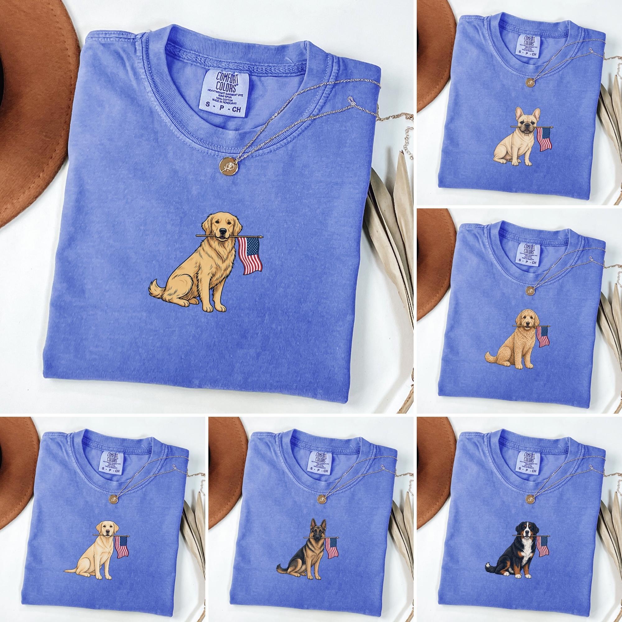 Patriotic Dog Shirt Comfort Colors 40+ Breeds, USA Dog Mom Tee, 4th of July Dog Shirt, American Flag Dog Lover Gift, Dachshund Goldendoodle Cotton Trending
