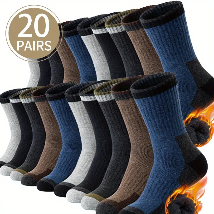 Women's Plain 20-Pair Soft Warm Crew Socks, Moisture-Wicking 8-Ball Dry-Wicking Mid-Calf Socks, Suitable for Hiking, Indoors, Beige, 8-Ball Mid-Calf Socks