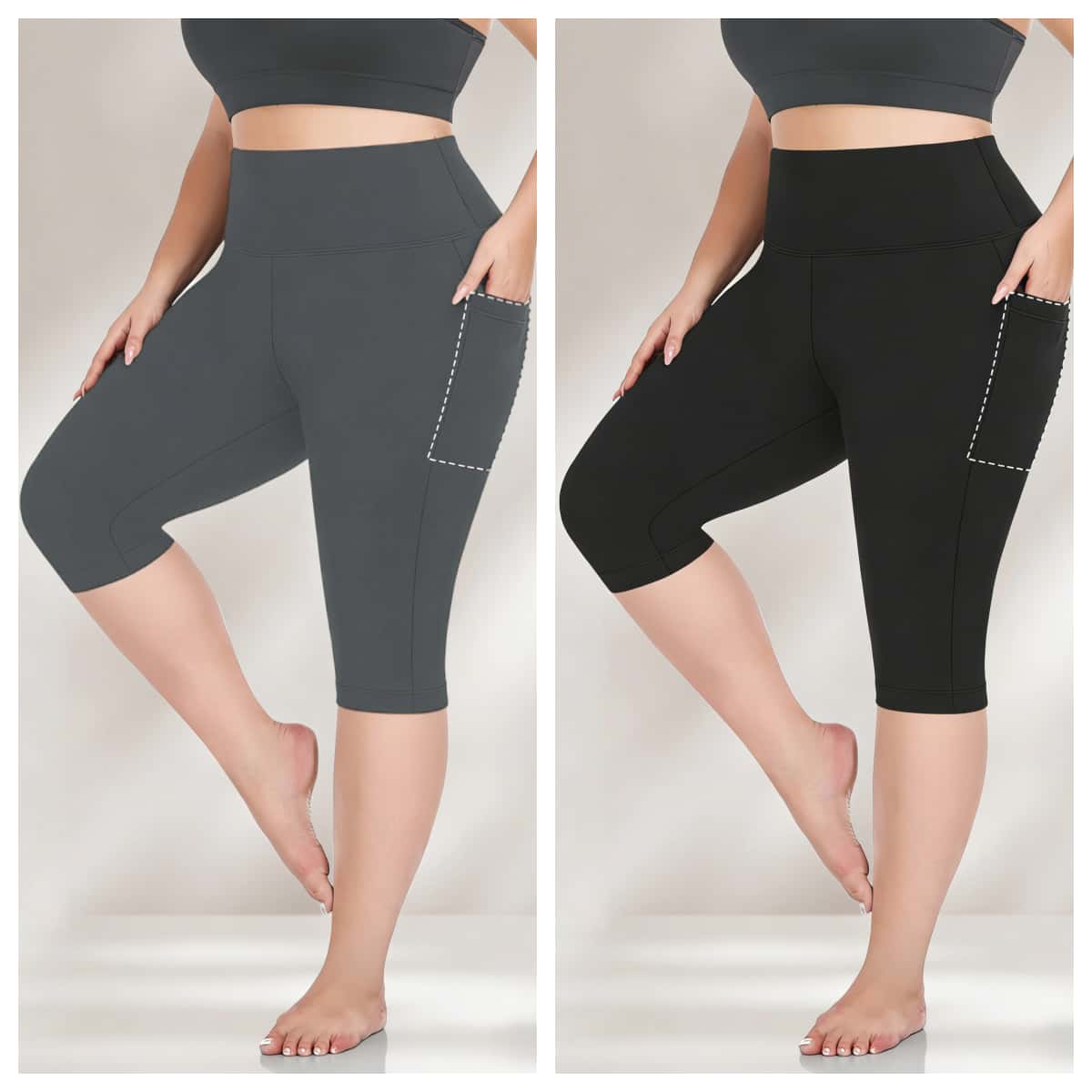 Plus Size，4pcs Women's High-Waisted 7/8 Yoga Pants with Pockets Breathable 4-Way Stretch, Anti-Exposure Sports Leggings Comfortable Fabric Tights Fitness Pants Ideal for Gym Workouts, Running, Yoga, And Casual Wear，Machine Washable, Multi-Color Options