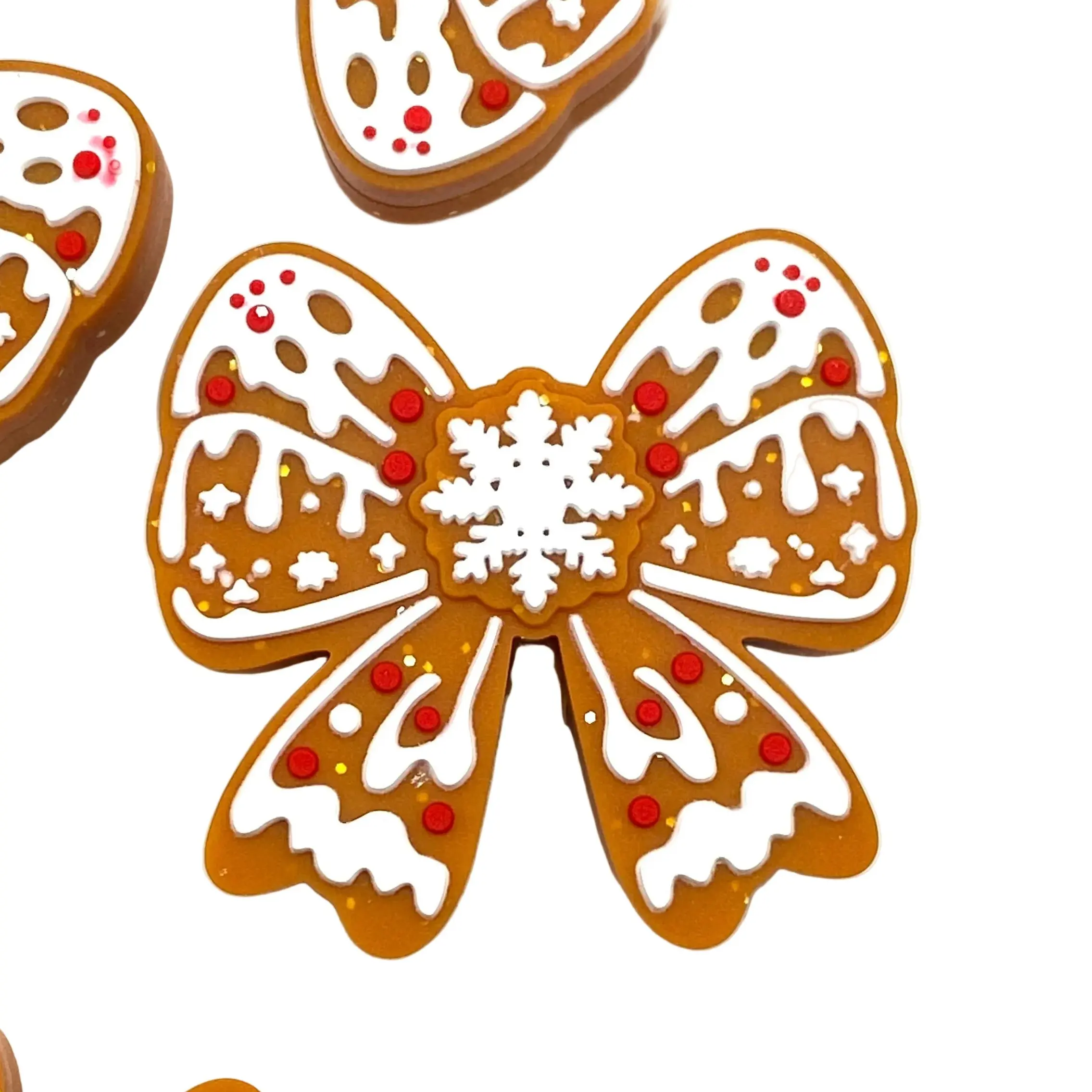 1pc Too Cute To Crumble 3D Silicone Focal Beads - ECBS Custom Beads - Craft DIY Supplies Christmas Bows