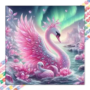 1 set of DIY diamond painting kit, 5D diamond art set, DIY decoration white swan, pink, dreamy. Mosaic, diamond art, DIY art home decor.