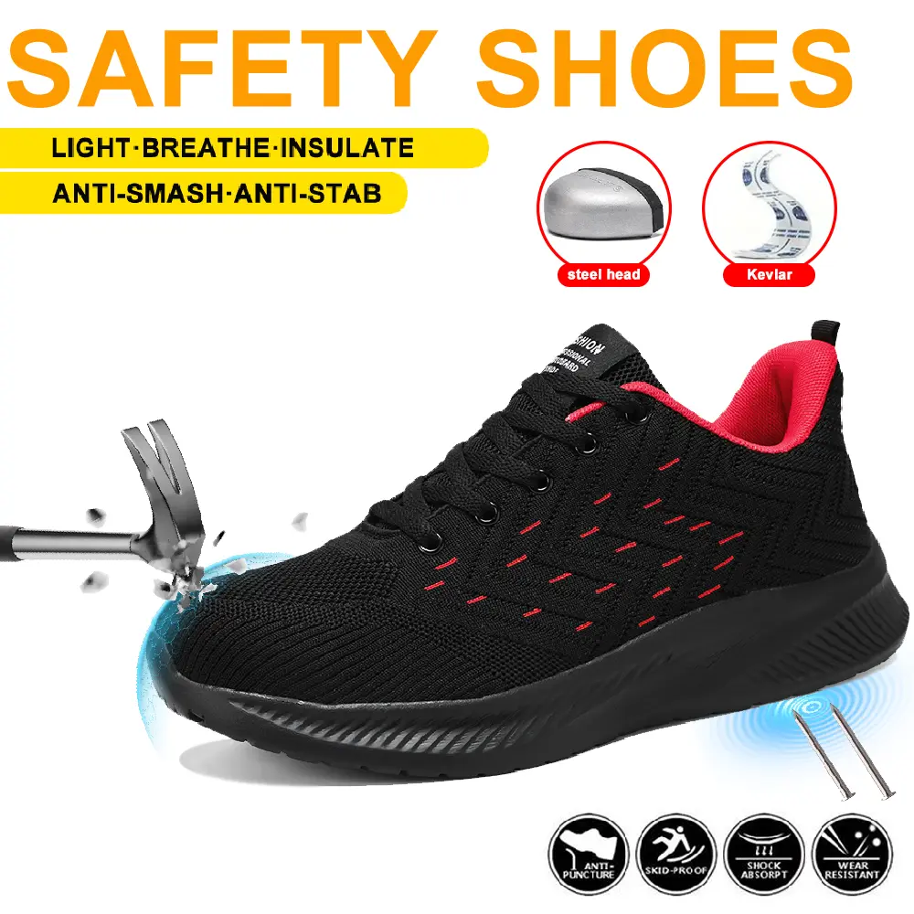 Unisex Steel Toe Safety Shoes, Lightweight Mesh Walking Sneakers for Workers with Puncture-Resistant and Slip-Resistant Soles, Walking Shoes, Worker