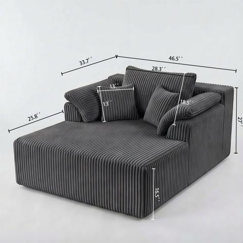 60 Inch Chaise Lounge Chair Indoor, Oversized Corduroy Upholstered Boneless Sofa Bed, Deep Seat Sleeper Couch Reading Chairs, Cloud Sofas Couches for Living Room, No Assembly Required