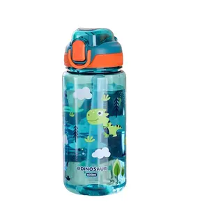 Cartoon Printed Dinosaur Water Bottle, 1 Count 600ML Sports Water Bottle with Straw, Portable Drinking Cup for Home Office School Outdoor, Drinkware