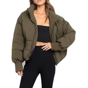 Cozy Women's Lightweight Puffer Jacket �C Quilted Short Winter Coat with Zipper, Oversized Loose Fit for Fall & Winter, Warm Plush Casual Outerwear (Multiple Colors) Cotton Womenswear Crop Ribbed Tops Piece Basic Black Fitted Long Sleeve Minimalist