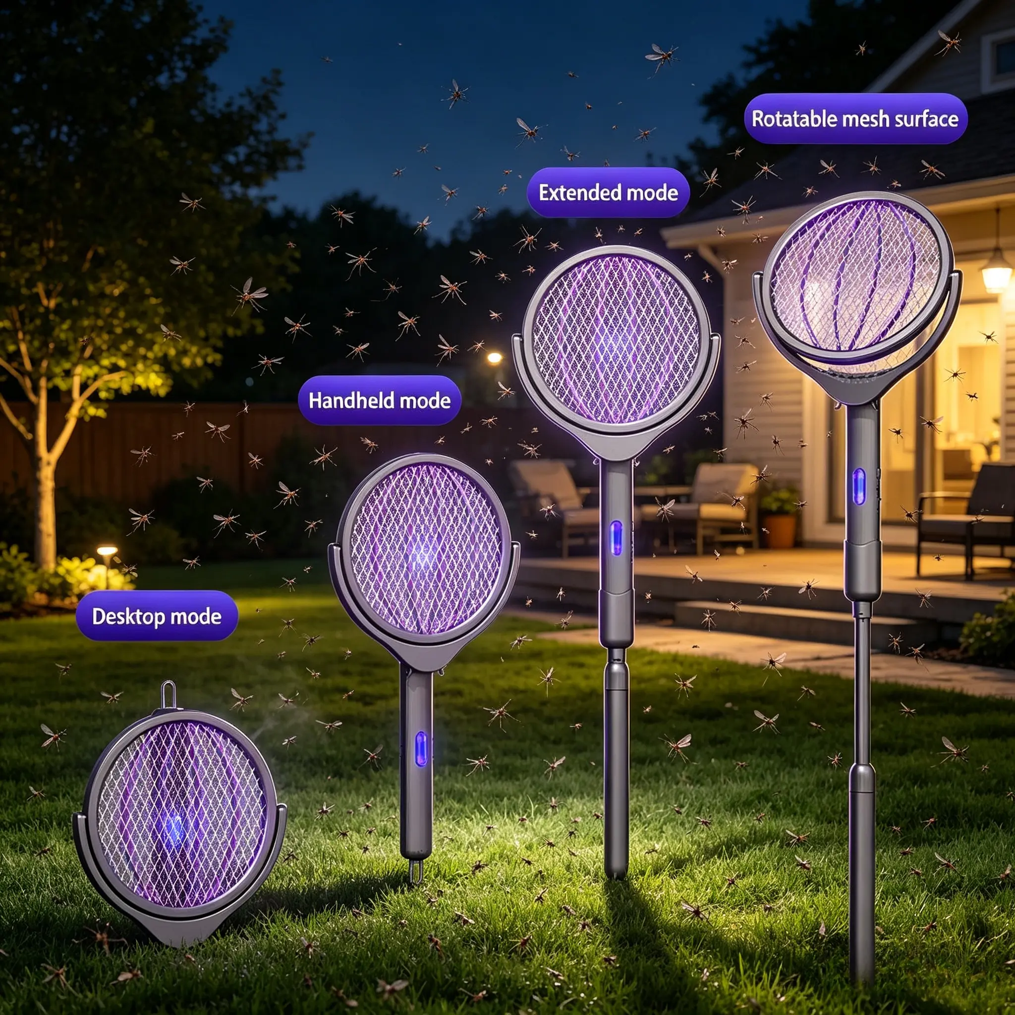 2-in-1 Electric Mosquito Swatter And Bug Trap, with Dual Switch- USB Rechargeable, Digital Display, for Home, Bedroom, Office, Indoor/outdoor Use, One-click Operation, USB Rechargeable, Suitable for Flies, Mosquitoes, Cockroaches, Spiders, Cleaning Cloths