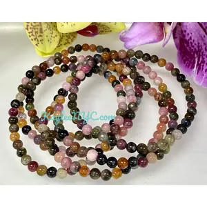 Wholesale Lot 6 Pcs Natural Watermelon Tourmaline 3.5mm 7.5” Crystal Healing Stretch Bracelet