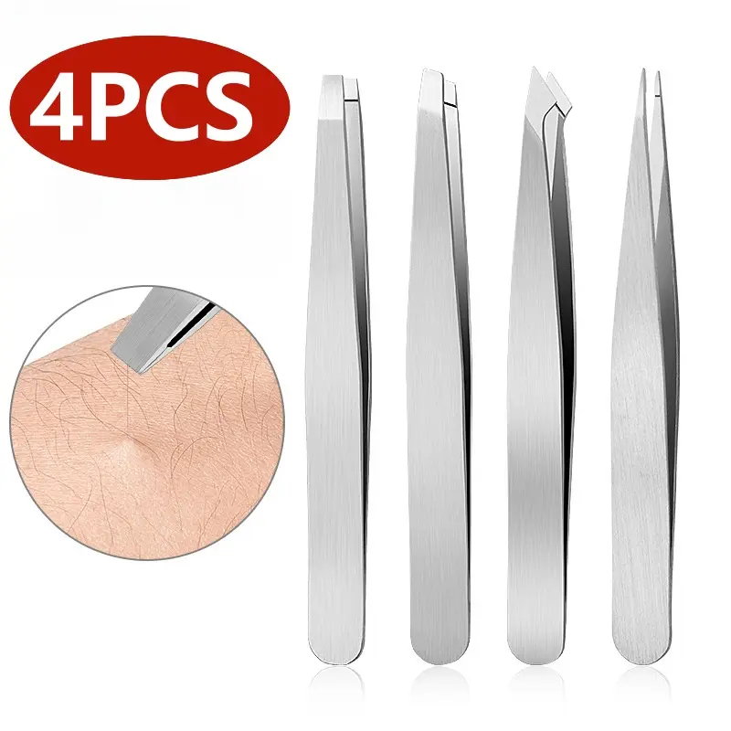 Professional-Grade Precision Tweezers Kit, 4pcs Set for Eyebrow Shaping & Splinter Removal, Unscented & Gentle on Skin, Light, Brow Shaper