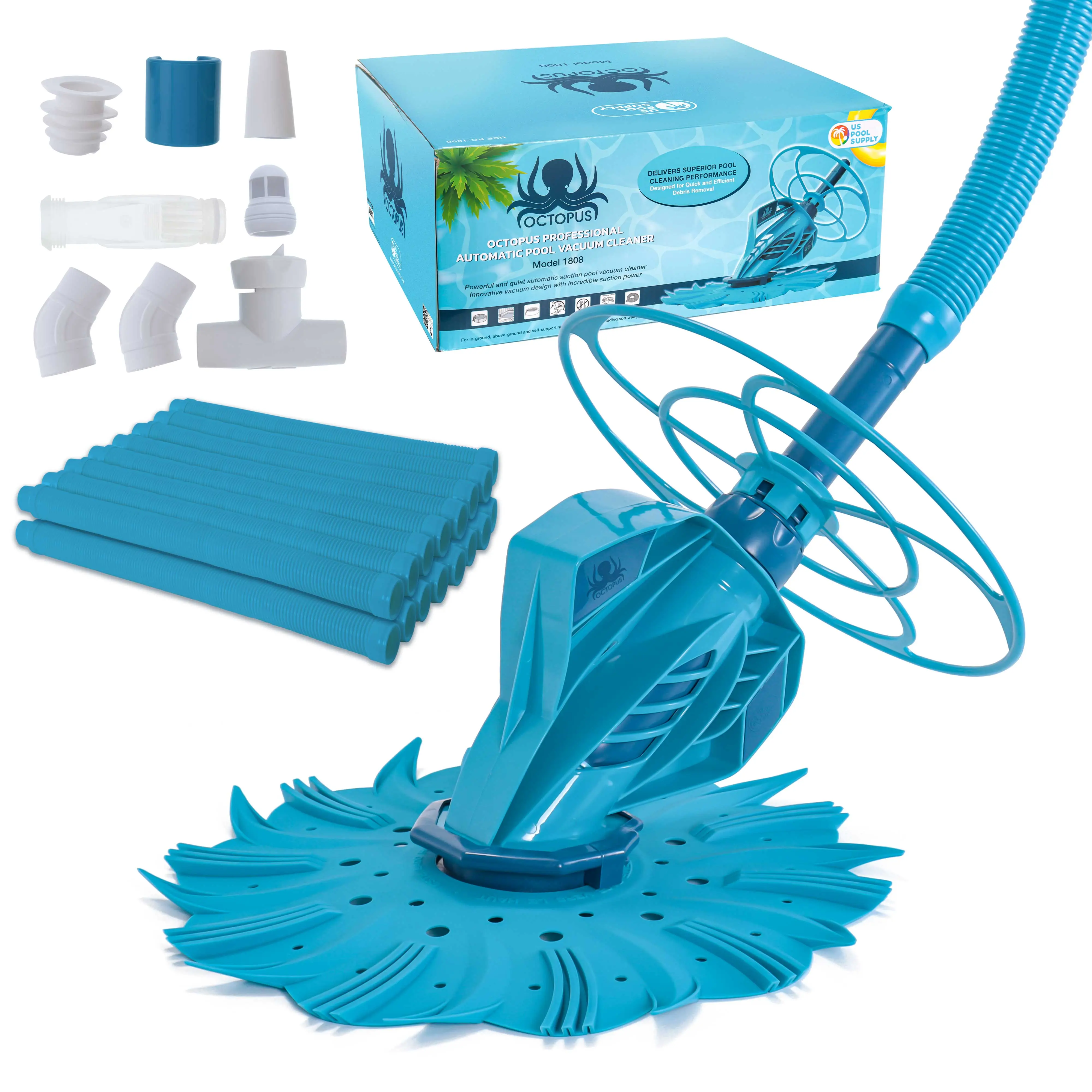 Octopus Professional Automatic Pool Vacuum Cleaner & Hose Set - Powerful Suction, Removes Swimming Pool Debris, Cleans Floors, Walls