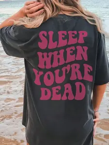 Teenage College Style Girls' Letter Print Casual Loose T-Shirt, Trendy Relaxed Fit, Comfortable Daily Wear, Perfect for School &