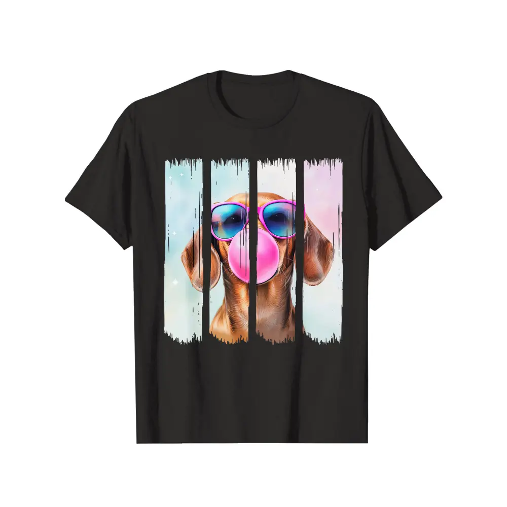 graphic t shirts for men 100% Cotton Unisex Doxie Dog Blowing Bubblegum Wearing Glasses Cute Dachshund T-Shirt Casual Tee Shirts Casual Loose Tee
