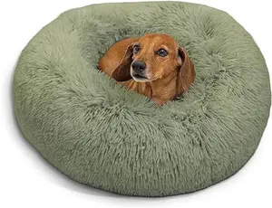 Best Friends by Sheri - The Original Calming Donut Cat and Dog Bed in Shag Fur Sage, Small 23x23