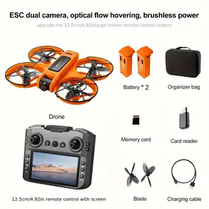 Large Screen Remote Control Drone 4.92in Mini Quadcopter Dual Cameras Brushless Motor Full Propeller Guard Anti Collision Optical Flow Positioning Hovering 360 Flips 2 Batteries RC Helicopter for Adults Beginners Leisure Airplane Gift